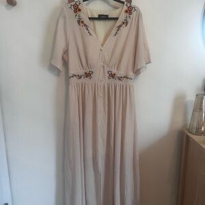 Cider Cream Maxi Dress with Floral Embroidery